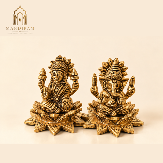 Brass Ganesha Idol Seated on Lotus 6"