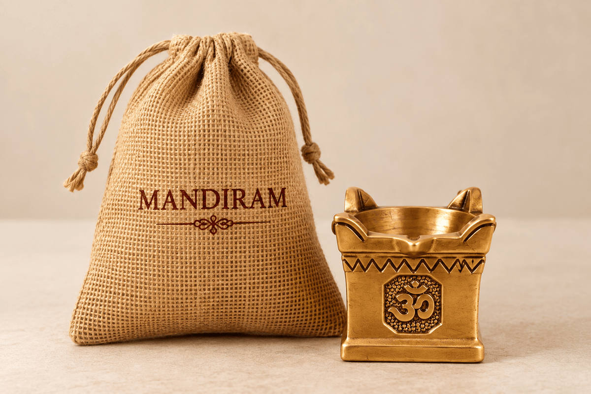 Brass Tulsi OM Diya - traditional oil lamp