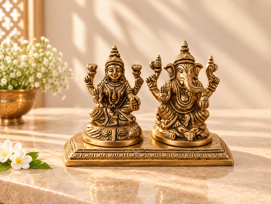 Brass Ganesh Lakshmi Pair – Auspicious Symbol of Prosperity & New Beginnings