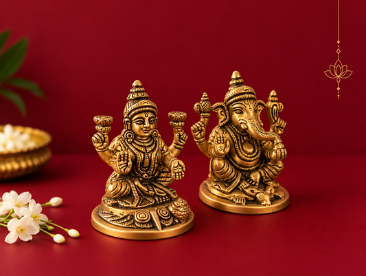 Brass Lakshmi Ganesh Idol Set  | Traditional Goddess Lakshmi & Lord Ganesha