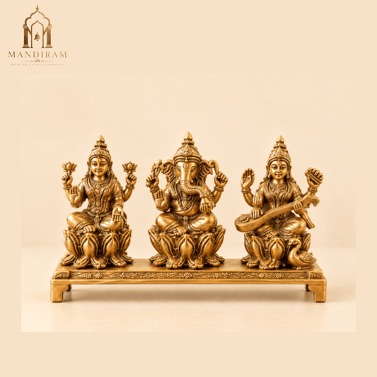 Brass Saraswati Ganesh Laxmi Idol Set – Auspicious Gift for Home, Office & Festivals