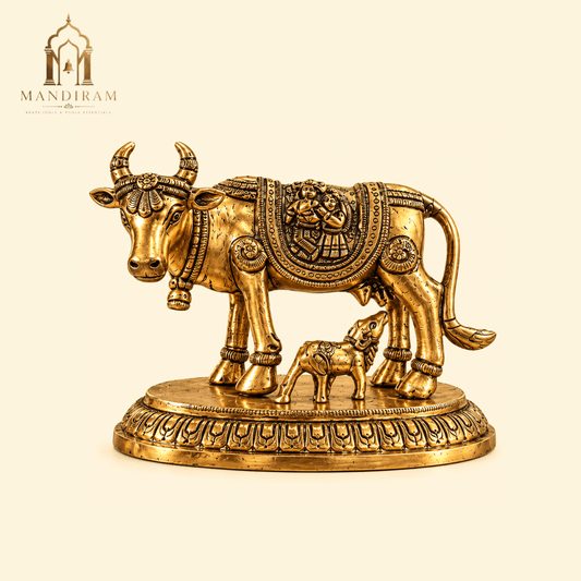 Brass Kamdhenu Cow & Calf Idol
