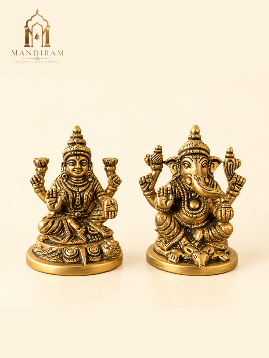 Brass Lakshmi Ganesh Idol Set  | Traditional Goddess Lakshmi & Lord Ganesha